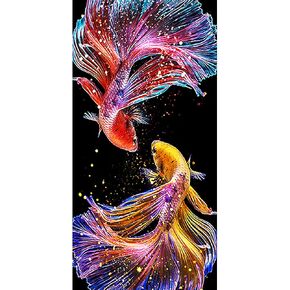 Huacan Diamond Painting Kits for Adults Fish Diamond Art Kit AB Diamond Painting Full Drill 5D DIY Round Rhinestone Art Craft Kits for Gift Home Wall Decor 19.6x9.8 Inch