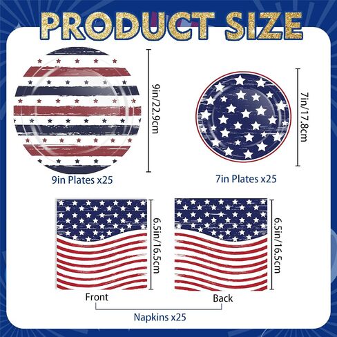 OuMuaMua 75 Pcs American Flag Patriotic Party Plates and Napkins, 4th of July Disposable Tableware Paper Set for Veterans, Election, July 4th Independence Day Party Supplies Decorations, Serves 25 in Saudi Arabia