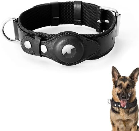 AirTag Dog Collar Soft Leather Webbing Dog Collar for AirTag Provides Double Protection for Small Medium and Large Dogs(Brown,S) in Saudi Arabia