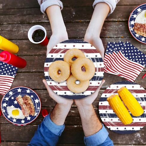 OuMuaMua 75 Pcs American Flag Patriotic Party Plates and Napkins, 4th of July Disposable Tableware Paper Set for Veterans, Election, July 4th Independence Day Party Supplies Decorations, Serves 25 in Saudi Arabia