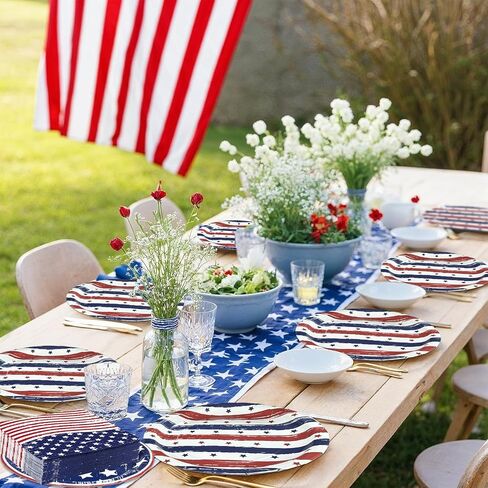 OuMuaMua 75 Pcs American Flag Patriotic Party Plates and Napkins, 4th of July Disposable Tableware Paper Set for Veterans, Election, July 4th Independence Day Party Supplies Decorations, Serves 25 in Saudi Arabia