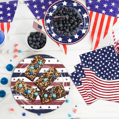 OuMuaMua 75 Pcs American Flag Patriotic Party Plates and Napkins, 4th of July Disposable Tableware Paper Set for Veterans, Election, July 4th Independence Day Party Supplies Decorations, Serves 25 in Saudi Arabia