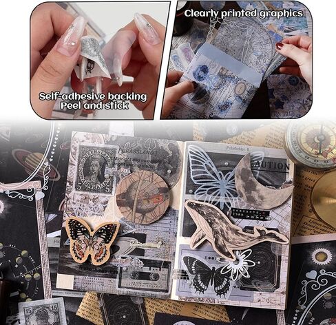 200Pcs Vintage Scrapbook Paper Sticker Kit, Nature Flowrs Scrapbooking Decals for Junk Journal Supplies Card Making Stationery Album, Collage, Planner, Gift Wrapping Craft in Kuwait