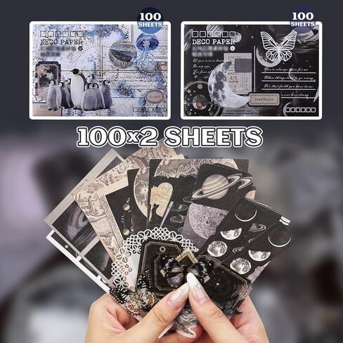 200Pcs Vintage Scrapbook Paper Sticker Kit, Nature Flowrs Scrapbooking Decals for Junk Journal Supplies Card Making Stationery Album, Collage, Planner, Gift Wrapping Craft in Kuwait