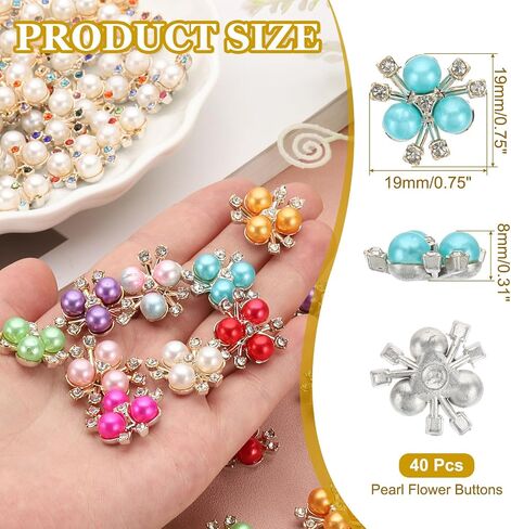 Patikil 40pcs أزرار زهرة لؤلؤة ، أزرار زهرة لؤلؤة راينستون ، زخارف زخرفة فو ، أزرار راينستون شقة بروش لتصنيع مجوهر in Saudi Arabia