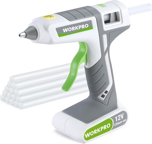 WORKPRO Full Size Cordless Hot Melt Glue Gun - 12V Rechargeable Fast Preheating Glue Gun Kit with 15pcs Full Size Glue Sticks, Auto Power-off Glue Gun for DIY Project, Art, Craft - Pink Ribbon in Kuwait