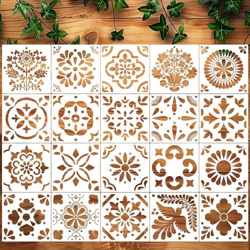 Talavera Stencil Reusable Tile Stencil Floral Folk Mexican Stencils for Painting on Wall Floor Furniture Wood Home Decor in Kuwait