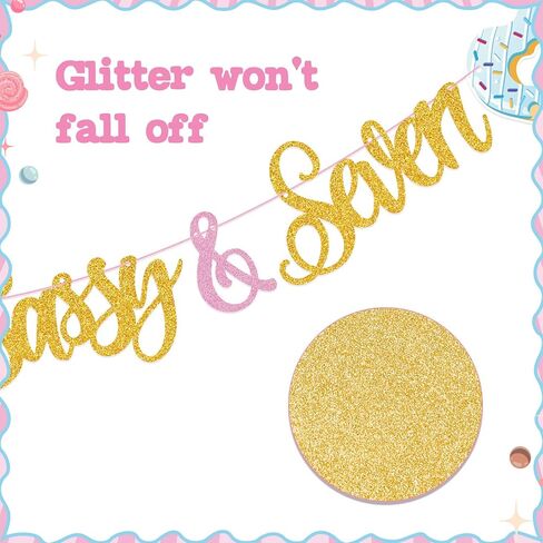 Sweet Sassy And Seven Birthday Banner- Sweet 7th Happy Birthday Banner for Girls, with Donut, Ice Cream, Macaron, Pink Theme Sign, Ice Cream 7 Year Old Party Decoration for 7th Girls in Saudi Arabia