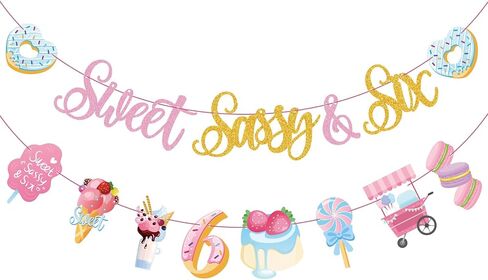 Sweet Sassy And Seven Birthday Banner- Sweet 7th Happy Birthday Banner for Girls, with Donut, Ice Cream, Macaron, Pink Theme Sign, Ice Cream 7 Year Old Party Decoration for 7th Girls in Saudi Arabia