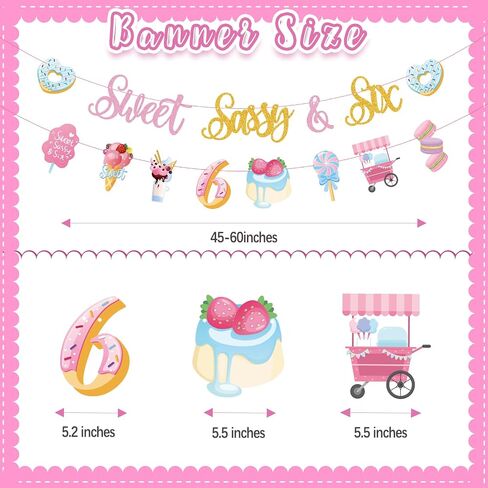 Sweet Sassy And Seven Birthday Banner- Sweet 7th Happy Birthday Banner for Girls, with Donut, Ice Cream, Macaron, Pink Theme Sign, Ice Cream 7 Year Old Party Decoration for 7th Girls in Saudi Arabia
