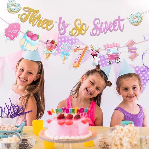 Sweet Sassy And Seven Birthday Banner- Sweet 7th Happy Birthday Banner for Girls, with Donut, Ice Cream, Macaron, Pink Theme Sign, Ice Cream 7 Year Old Party Decoration for 7th Girls in Saudi Arabia