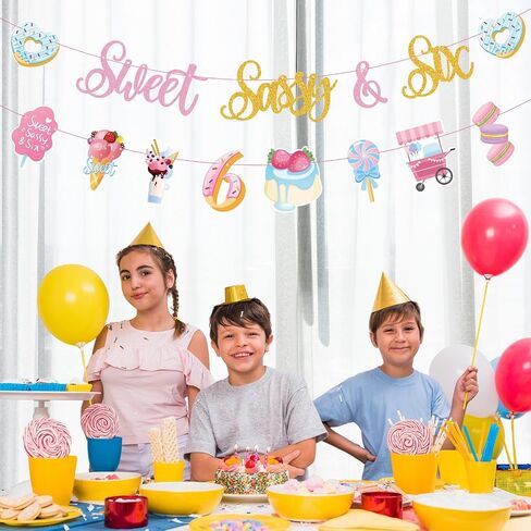 Sweet Sassy And Seven Birthday Banner- Sweet 7th Happy Birthday Banner for Girls, with Donut, Ice Cream, Macaron, Pink Theme Sign, Ice Cream 7 Year Old Party Decoration for 7th Girls in Saudi Arabia