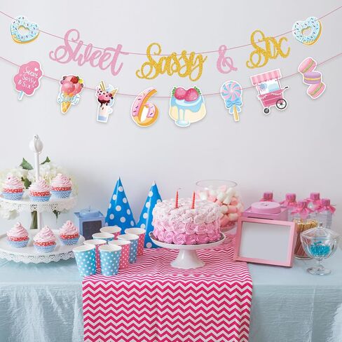 Sweet Sassy And Seven Birthday Banner- Sweet 7th Happy Birthday Banner for Girls, with Donut, Ice Cream, Macaron, Pink Theme Sign, Ice Cream 7 Year Old Party Decoration for 7th Girls in Saudi Arabia