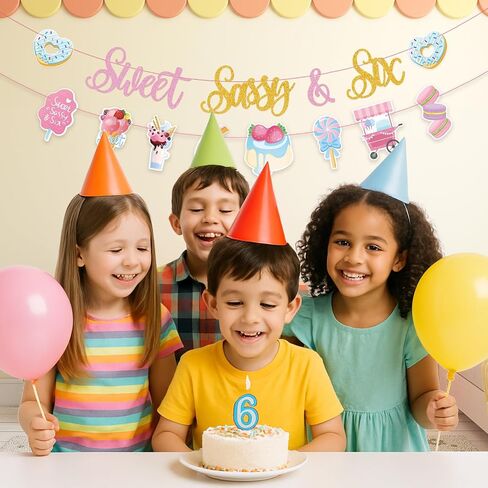 Sweet Sassy And Seven Birthday Banner- Sweet 7th Happy Birthday Banner for Girls, with Donut, Ice Cream, Macaron, Pink Theme Sign, Ice Cream 7 Year Old Party Decoration for 7th Girls in Saudi Arabia