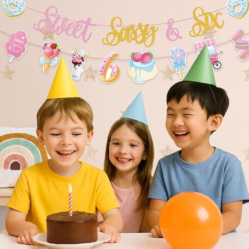 Sweet Sassy And Seven Birthday Banner- Sweet 7th Happy Birthday Banner for Girls, with Donut, Ice Cream, Macaron, Pink Theme Sign, Ice Cream 7 Year Old Party Decoration for 7th Girls in Saudi Arabia