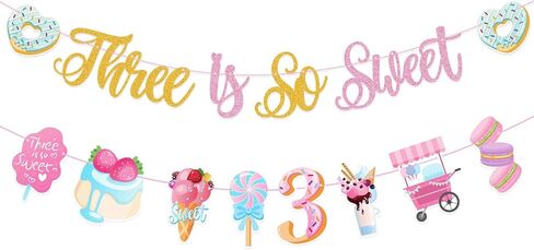 Sweet Sassy And Seven Birthday Banner- Sweet 7th Happy Birthday Banner for Girls, with Donut, Ice Cream, Macaron, Pink Theme Sign, Ice Cream 7 Year Old Party Decoration for 7th Girls in Saudi Arabia