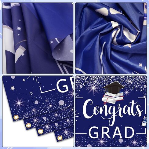 Domila Graduation Decorations 2025, Class of 2025 Blue & Silver Congrats Grad Backdrop, Tablecloth, Banner, Porch Sign & Balloons in Saudi Arabia