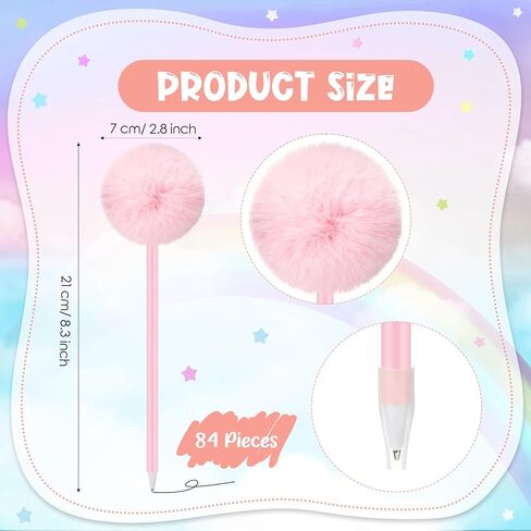 Epakh 36 Pcs Pompom Ballpoint Pen Fluffy Ball Cute Kawaii Plush Fuzzy Pen Black Gel Ink Macaron Color Ballpoint Pompom Gift for Office Women Coworkers, 6 Colors in Saudi Arabia