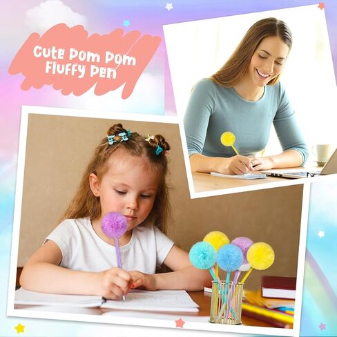 Epakh 36 Pcs Pompom Ballpoint Pen Fluffy Ball Cute Kawaii Plush Fuzzy Pen Black Gel Ink Macaron Color Ballpoint Pompom Gift for Office Women Coworkers, 6 Colors in Saudi Arabia