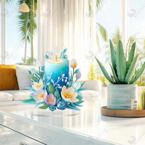 yunzlly tabletop diamond art kit kit للبالغين ، وسطح المكتب الماس الأكريليكي ، زخرفة ، لوحة طلاء GEM DIY (شمعة زرقاء) in Kuwait
