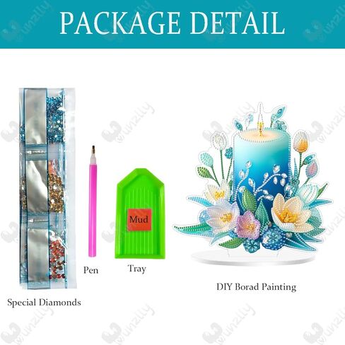 yunzlly tabletop diamond art kit kit للبالغين ، وسطح المكتب الماس الأكريليكي ، زخرفة ، لوحة طلاء GEM DIY (شمعة زرقاء) in Kuwait