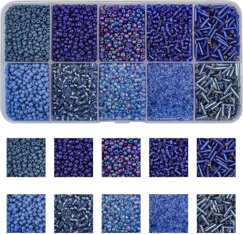 Approx 5000pcs 12/0 Glass Seed Beads for Jewelry Making, 2mm Mix 10 Colors Tube Beads Glass Bugle Beads Waist Beads Kit for Bracelets Necklaces Earrings DIY Supplies (Dark Blue) in Saudi Arabia