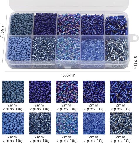 Approx 5000pcs 12/0 Glass Seed Beads for Jewelry Making, 2mm Mix 10 Colors Tube Beads Glass Bugle Beads Waist Beads Kit for Bracelets Necklaces Earrings DIY Supplies (Dark Blue) in Saudi Arabia