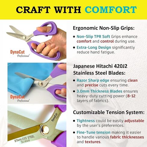Fabric Scissors Tailor Sewing Shears Heavy Duty, Crafting Scissors, Ultra-Sharp Stainless Steel Blades, Ergonomic Soft TPR Grip, 8.5 Inch, Purple, Trusted by Tailors and Seamstresses in Saudi Arabia