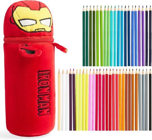 Marvel Spiderman أقلام الرصاص وحالة القلم الرصاص 48 PCS Color Pencil Set Suppies (Red Iron Man) in Saudi Arabia