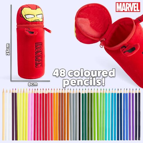 Marvel Spiderman أقلام الرصاص وحالة القلم الرصاص 48 PCS Color Pencil Set Suppies (Red Iron Man) in Saudi Arabia