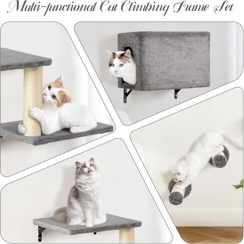 KAMABOKO Cat Wall Furniture, Wall Mounted Cats Climber, 5pcs Cats Wall Shelves, Cat Hammock, Tree, Steps, and Scratcher, Pet Furniture for Indoor - Dark Grey in Saudi Arabia
