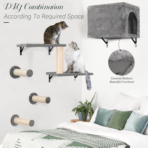 KAMABOKO Cat Wall Furniture, Wall Mounted Cats Climber, 5pcs Cats Wall Shelves, Cat Hammock, Tree, Steps, and Scratcher, Pet Furniture for Indoor - Dark Grey in Saudi Arabia