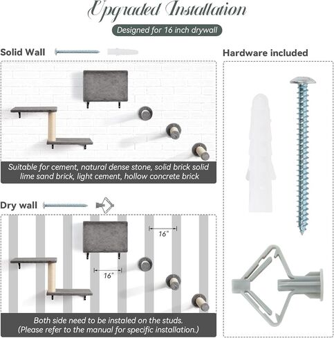 KAMABOKO Cat Wall Furniture, Wall Mounted Cats Climber, 5pcs Cats Wall Shelves, Cat Hammock, Tree, Steps, and Scratcher, Pet Furniture for Indoor - Dark Grey in Saudi Arabia