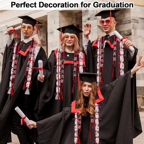 تخرج الشريط LEI فئة 2025 التخرج Leis Kit Grad Handmade Double Lovelace Netclace Honor مع Tassel و Number Patch مجموعة هدية مدرسة التخرج (Red) in Kuwait