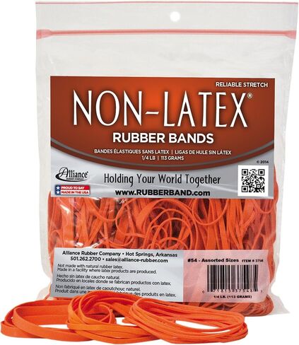 Alliance Rubber 37178#117B Non-Latex Rubber Bands, 1/4 lb Poly Bag Contains Approx. 63 Bands (7" x 1/8", Orange) in Saudi Arabia