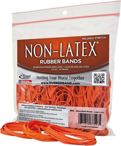 Alliance Rubber 37178#117B Non-Latex Rubber Bands, 1/4 lb Poly Bag Contains Approx. 63 Bands (7" x 1/8", Orange) in Saudi Arabia