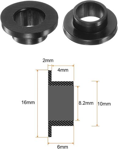 12pcs Flanged Sleeve Bearings 8.2mm Bore 10mm OD 6mm Length Nylon Bushings for Shaft, Black in Saudi Arabia