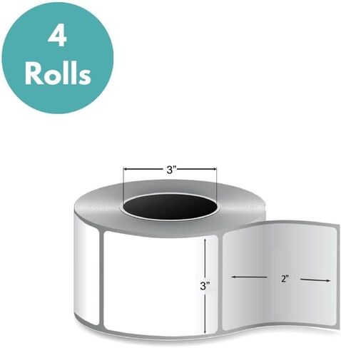 PSBM Thermal Transfer Labels, 4x2 Inch, 4 Rolls, 2875 Labels/Roll, 3 Inch Core, Perforated, Must Have Thermal Ribbon (Not Included) in Saudi Arabia