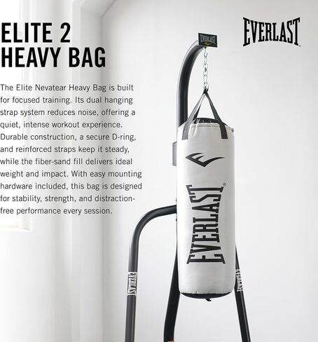 Everlast Elite 2 Nevatear Heavy Punching Bag Home Gym Equipment with Dual Hanging Strap and Swivel Mount for Boxing and Martial Arts Training, Black in Saudi Arabia
