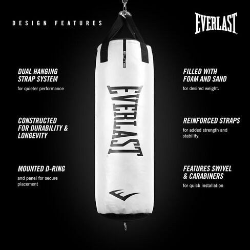 Everlast Elite 2 Nevatear Heavy Punching Bag Home Gym Equipment with Dual Hanging Strap and Swivel Mount for Boxing and Martial Arts Training, Black in Saudi Arabia