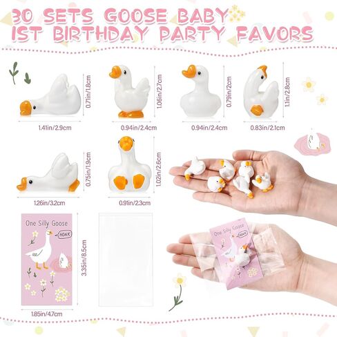 Weysat 30 Sets One Silly Goose 1st Birthday Party Decoration Mini Resin Goose Figurines with Pink Cards Girl Baby Shower Favor for Guest Birthday Decor Party Supplies in Saudi Arabia