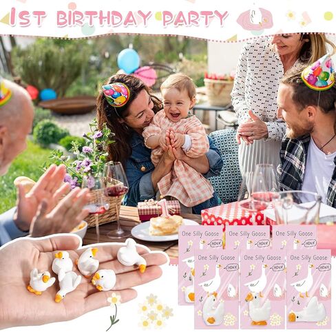 Weysat 30 Sets One Silly Goose 1st Birthday Party Decoration Mini Resin Goose Figurines with Pink Cards Girl Baby Shower Favor for Guest Birthday Decor Party Supplies in Saudi Arabia