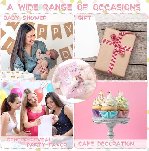Weysat 30 Sets One Silly Goose 1st Birthday Party Decoration Mini Resin Goose Figurines with Pink Cards Girl Baby Shower Favor for Guest Birthday Decor Party Supplies in Saudi Arabia