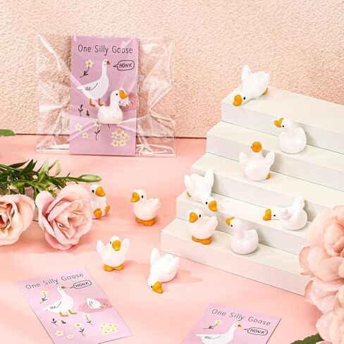 Weysat 30 Sets One Silly Goose 1st Birthday Party Decoration Mini Resin Goose Figurines with Pink Cards Girl Baby Shower Favor for Guest Birthday Decor Party Supplies in Saudi Arabia