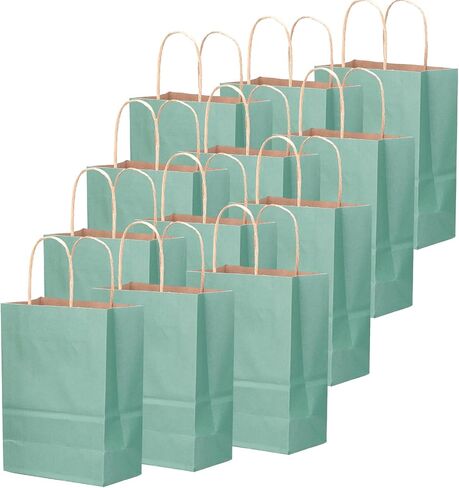 qiqee 100PCS Gift Bag with Handles Bulk Kraft Light Blue Paper Bags Multiple Uses (8.3"x3"x6"inch Small Size) in Saudi Arabia