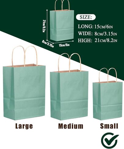 qiqee 100PCS Gift Bag with Handles Bulk Kraft Light Blue Paper Bags Multiple Uses (8.3"x3"x6"inch Small Size) in Saudi Arabia