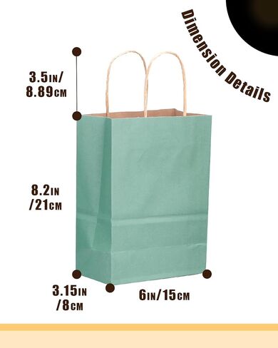 qiqee 100PCS Gift Bag with Handles Bulk Kraft Light Blue Paper Bags Multiple Uses (8.3"x3"x6"inch Small Size) in Saudi Arabia