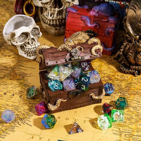 Retro DND Dice Storage Box, Octopus D&D Dice Box Great Gift for Dungeons and Dragons Players DM Masters RPG Tabletop Game, Holds 2 Sets of Polyhedral Dice (Brown) in Saudi Arabia