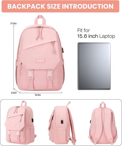 Black School Backpack for Teen Girls: 15.6 Inch College Book Bag with USB Charging Port Anti Theft Student Casual Daypack Middle High School Bag Fashion Travel Back Pack Laptop Backpacks for Women in Saudi Arabia