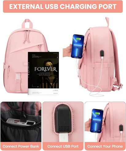 Black School Backpack for Teen Girls: 15.6 Inch College Book Bag with USB Charging Port Anti Theft Student Casual Daypack Middle High School Bag Fashion Travel Back Pack Laptop Backpacks for Women in Saudi Arabia